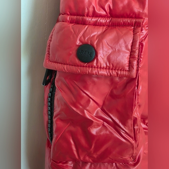SAM. Freestyle Down Puffer Bomber Jacket In Candy Red Size XS - Picture 8 of 12